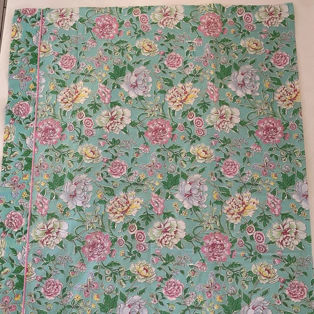 Fleur de Chine Green Pink Floral Full Flat Sheet Utica JP Stevens Odyssey Collec